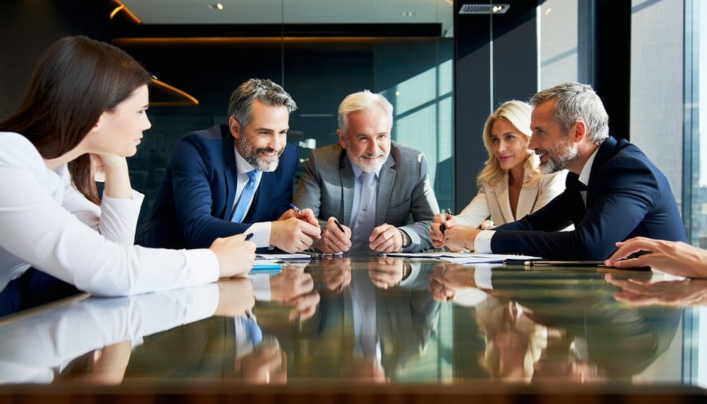 Senior executives collaborating in a meeting. Senior executives collaborating in a meeting.